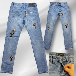 Chrome Hearts Leopard Patch Crosses Men's Buttonfly Straight Leg Jeans Size 30